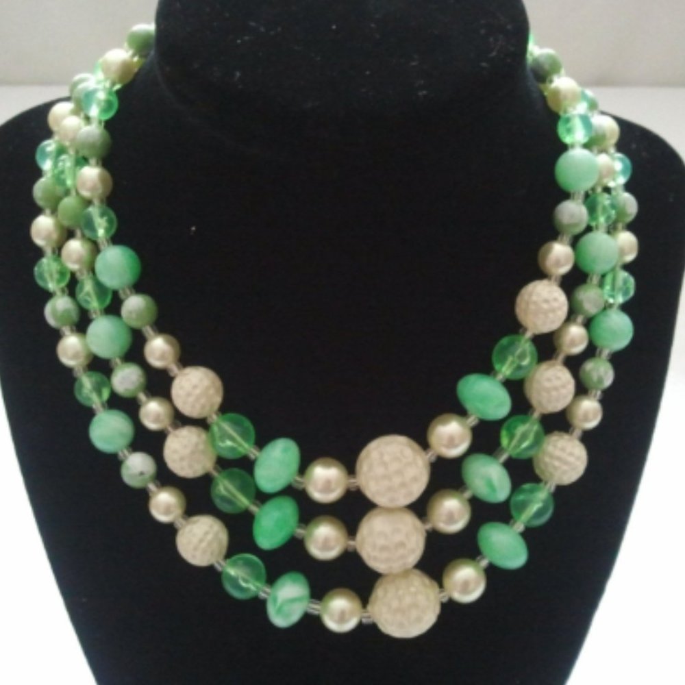 1960's 3 strand Green Golf Ball necklace